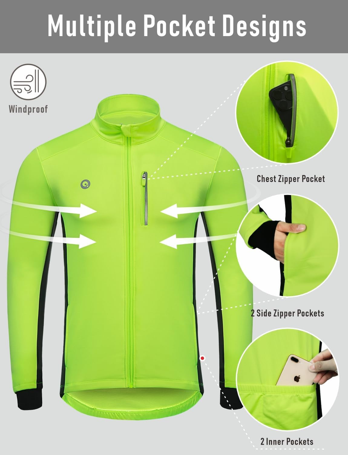Cycling Bike Jackets for Men Winter Thermal Running Jacket Windproof Breathable Reflective Softshell Windbreaker